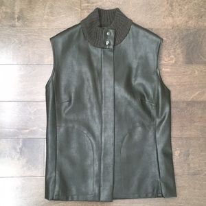 🍁 Dark Olive Green Leather & Knit Vest